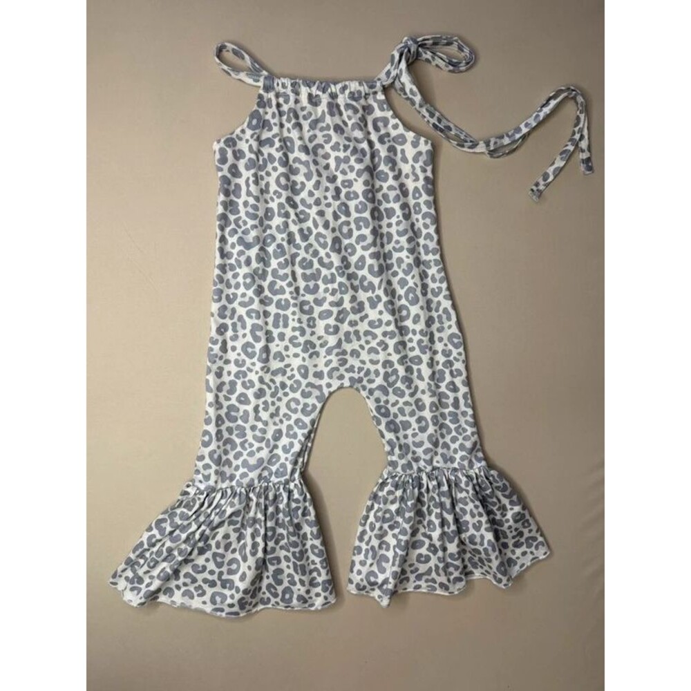 Boutique toddler girl Cheetah Print Bell Bottom One Piece Jumpsuit romper 2T